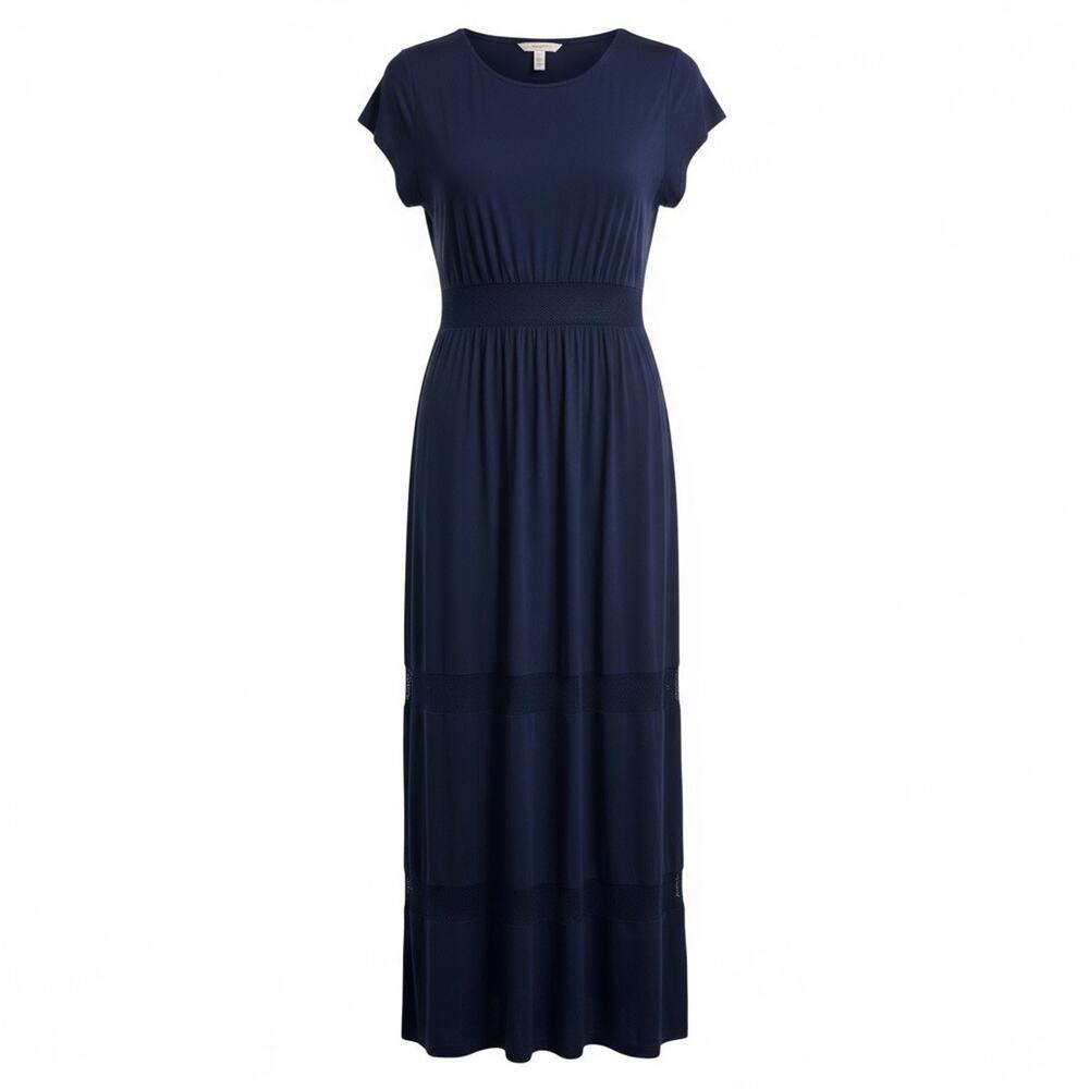 Navy Short Sleeve Long Maxi Dress Jersey Resort Wear Nautical Women's Size XL